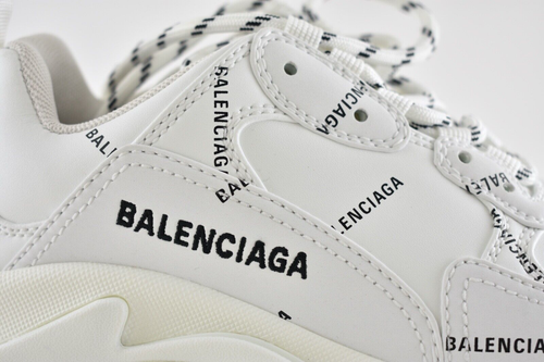 Pre-owned Balenciaga Triple S Sneaker Black White All Over Logo Platform Flat Trainer 42