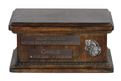 Schnauzer uncropped - Urn for dog s ashes with relief, sentence,low model ArtDog
