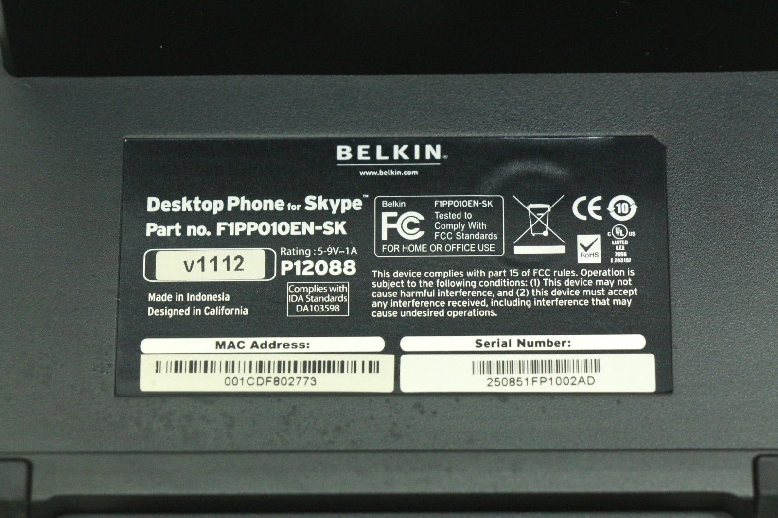 Belkin F1PP010EN-SK Desktop Internet Phone For Skype - Free Shipping