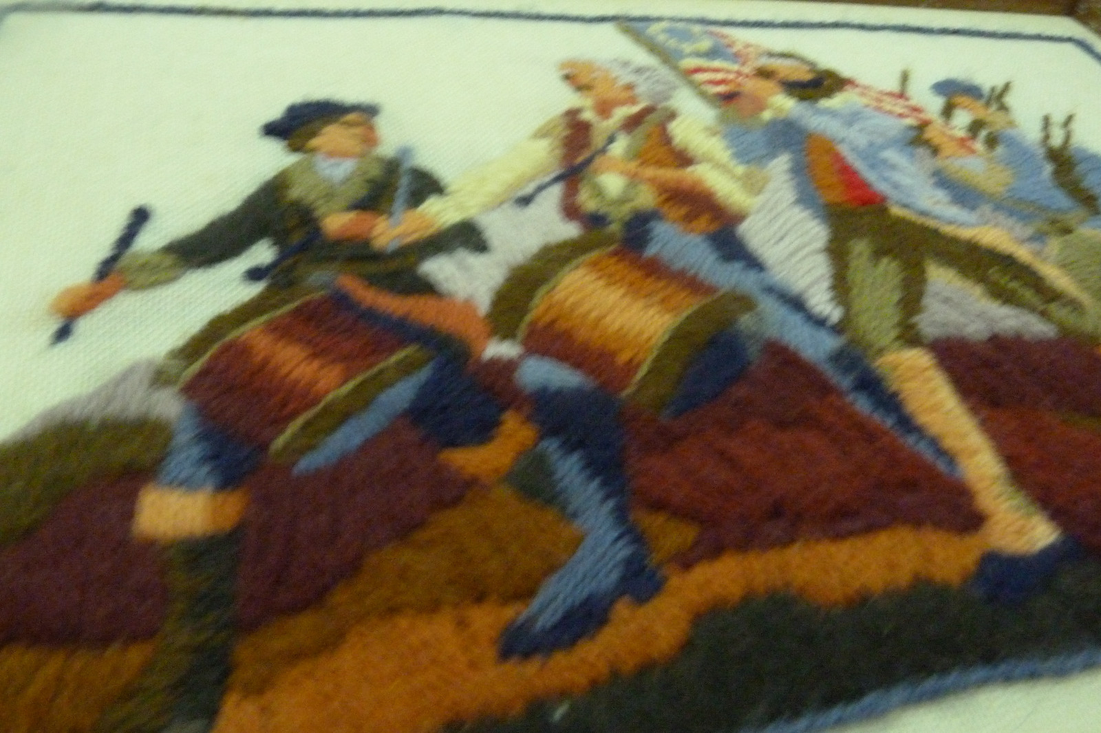 Vintage Paragon Minute Men Patriotic Flag Crewel Framed Needlework Art