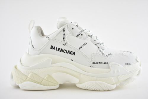 Pre-owned Balenciaga Triple S Sneaker Black White All Over Logo Platform Flat Trainer 42