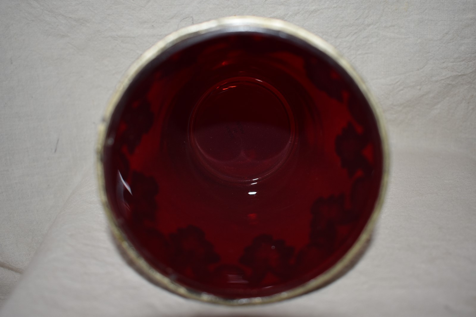 Maroon Glass Bowl with Pewter Decorative Ring Made in India unique over 4 inches