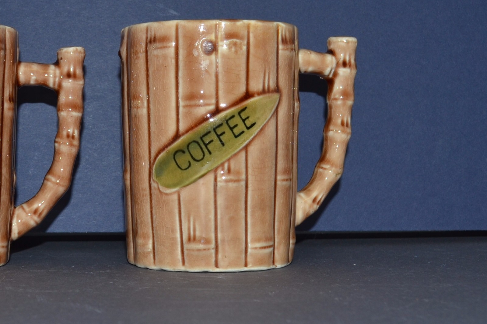 VINTAGE PORCELAIN BAMBOO LOOK COFFEE CUPS / MUGS SET OF 2