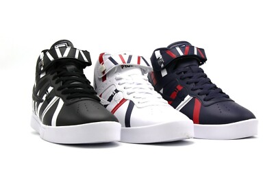 NEW 2021 MEN FILA VULC 13 STRIPE T BLACK NAVY WHITE HIGH TOP LACE UP SNEAKERS