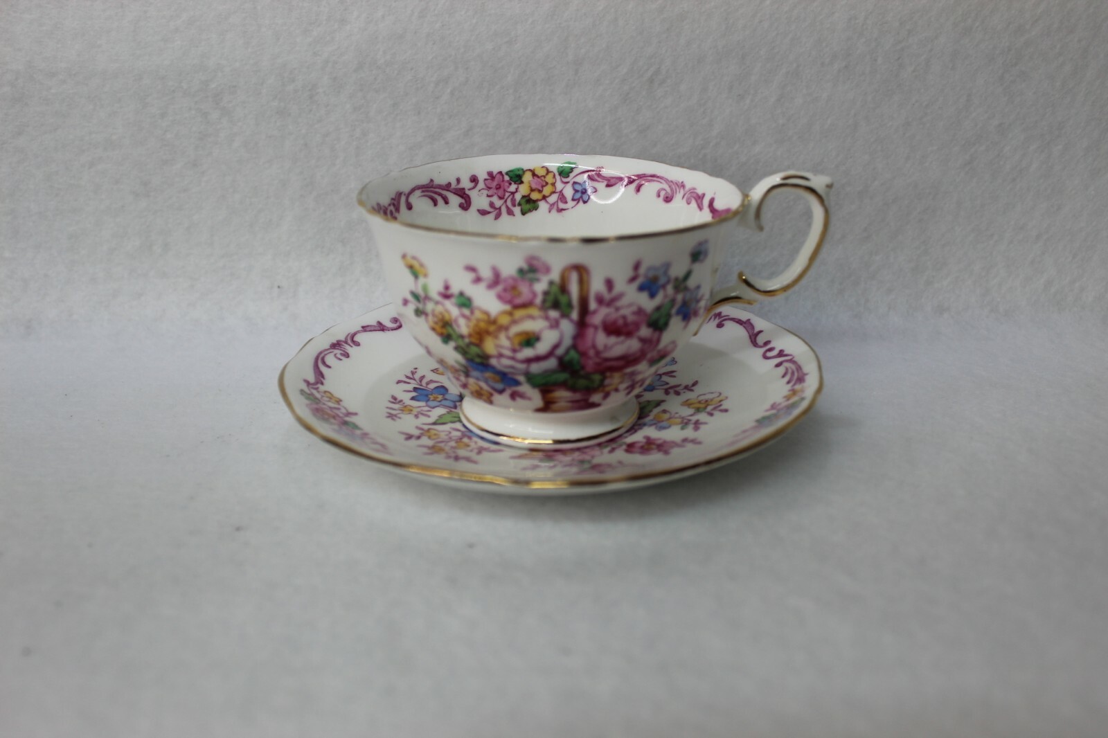 Vintage Crown Staffordshire Tea Cup & Saucer F15967 Pink