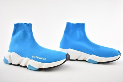 Balenciaga Women Speed Sock Trainer Turquoise Azur Blue White Runner Sneakers 34