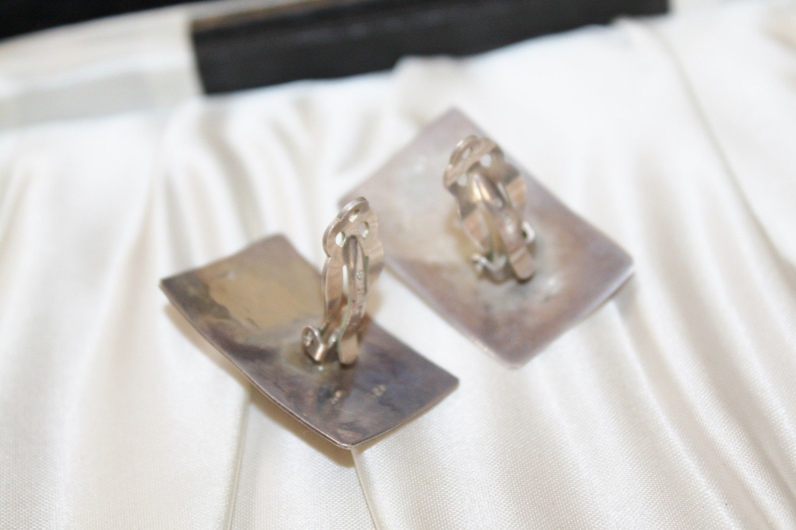 VINTAGE STERLING SILVER Turquoise Enamel SOUTHWESTERN Clip on STATEMENT Earrings