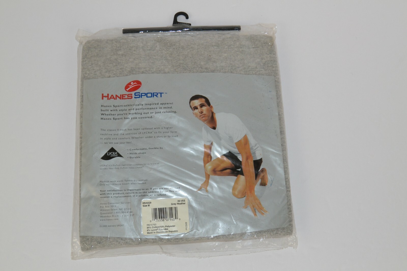 Vtg 1999 Hanes Sport Men's Hi-Vee T-Shirt, V-Neck Gray MEDIUM 38-40