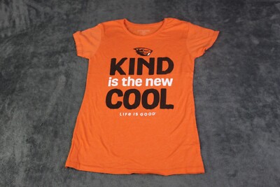 Oregon State Beavers Shirt Women Small Orange OSU Football Life is Good Tee