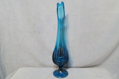 Vintage Viking Glass Epic Six  Petal Pattern Swung Vase Bluenique Blue 18