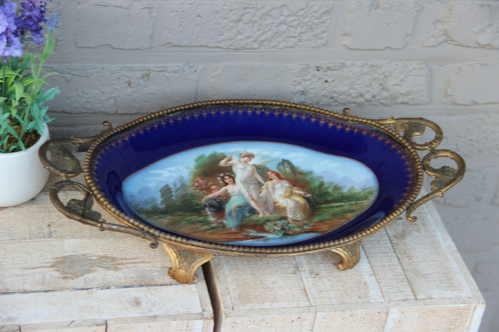Antique French Centerpiece bowl tray in Sevres porcelain victorian