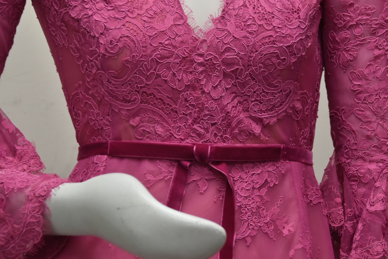 Pre-owned Marchesa Couture $2495  Corded Lace Cocktail Dress Bow Rose Pink Azalea 2 4 10