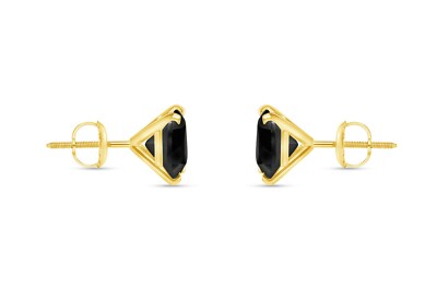 Pre-owned Shine Brite With A Diamond 2.5 Ct Princess Cut Black Earrings Studs Real 14k Yellow Gold Screw Back Martini
