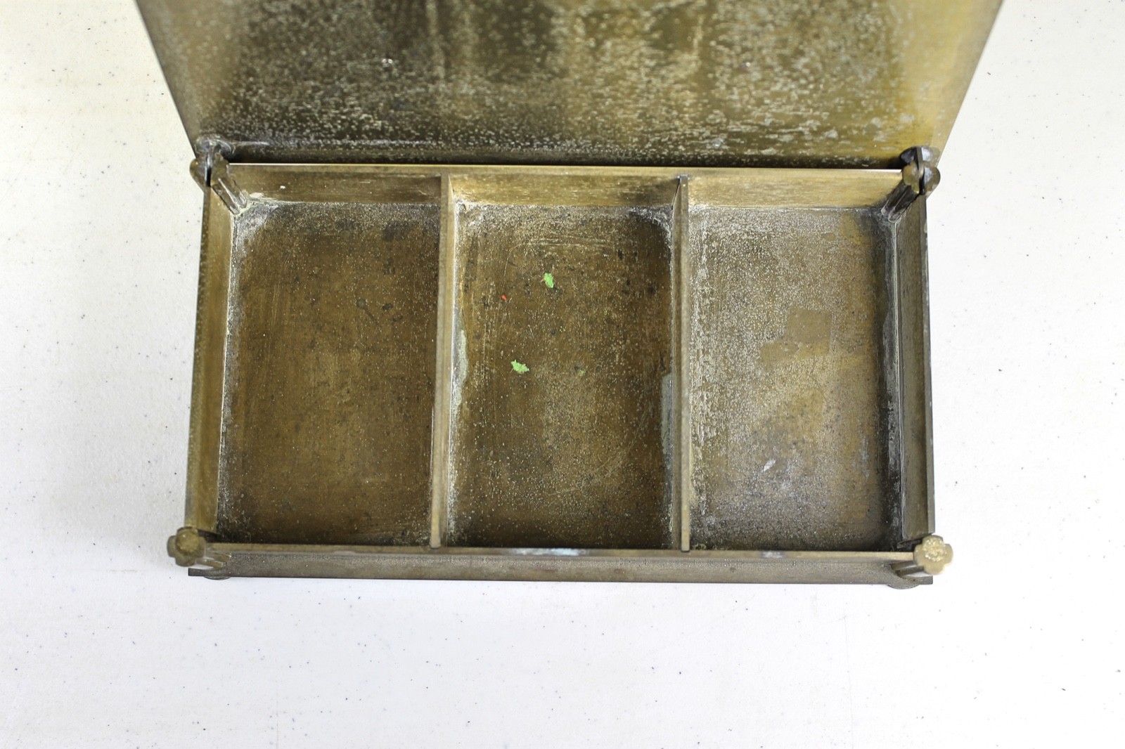 Vintage Heavy Footed Brass Box 3 Compartment