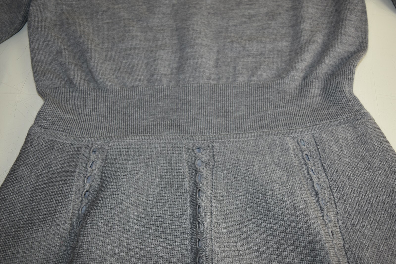 Pre-owned Pink Rose $1395 Lela Rose Crewneck Fit & Flare Loop Stitch Knit Dress Grey Wool M Xl In Gray