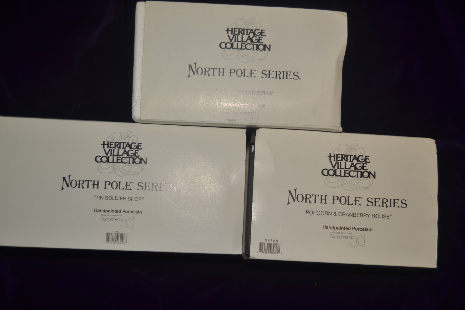 Dept 56 North Pole Series 3 Buildings Tin Soldier Woodworks Popcorn Cranberry