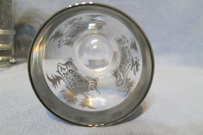 Vintage MCM Bar Set - Kimiko Crest 8 Glass Tumblers Ice Bucket Chrome Caddy