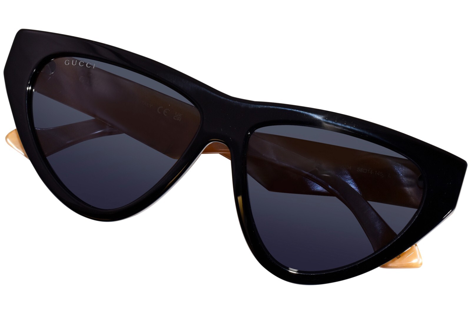 Pre-owned Gucci Gg1333s 004 Black/ivory Frame - Blue Lens Sunglasses 58mm Authentic