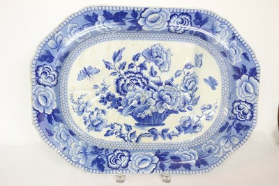 Argyle Pattern Flower Vase Center Gold Laurel On Blue Rare Find 14.25 inch Oval Platter On Sale Alfred Meakin Made in England