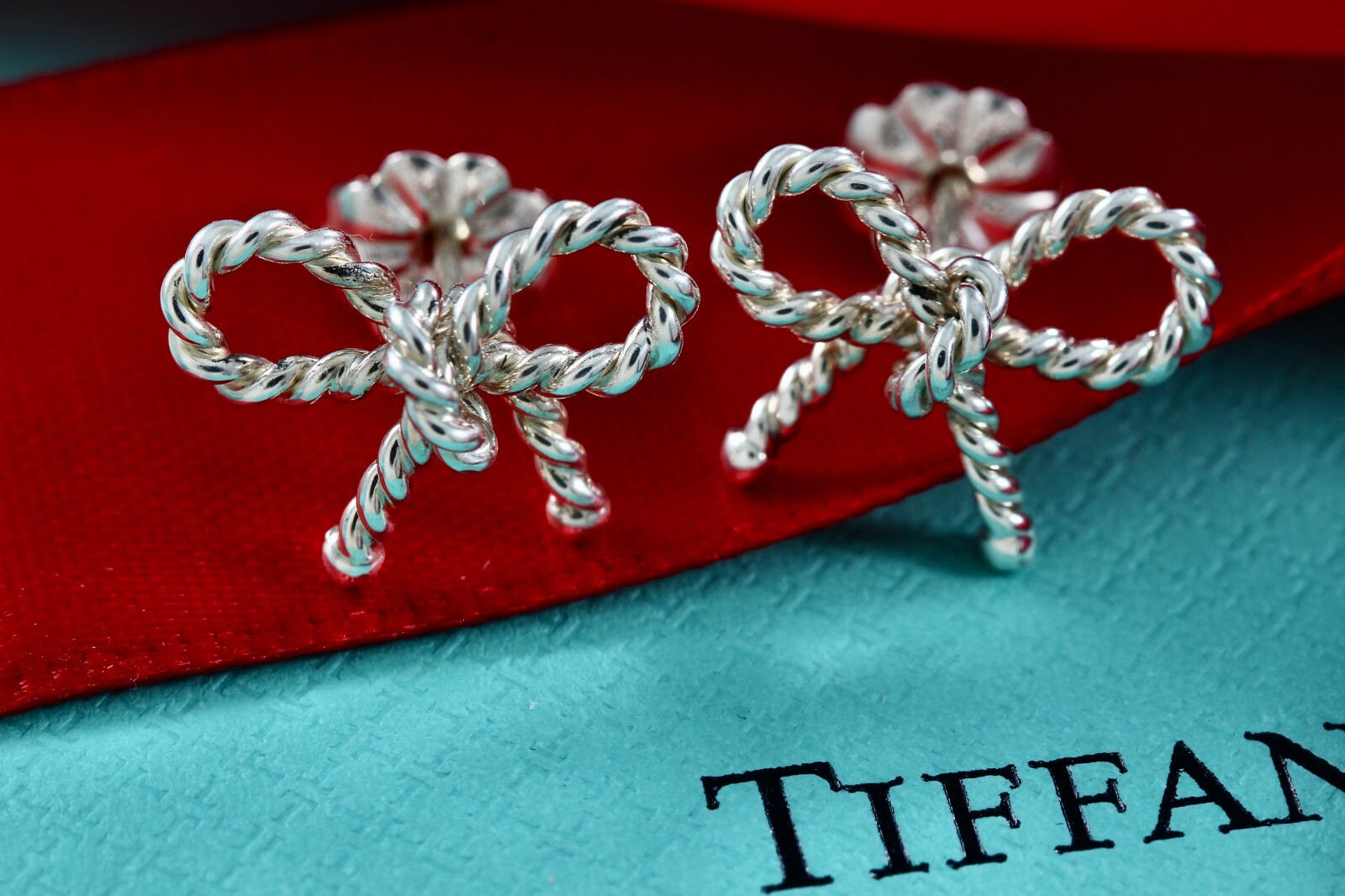 Tiffany & Co. Silver Small Twist Rope Ribbon Bow Stud