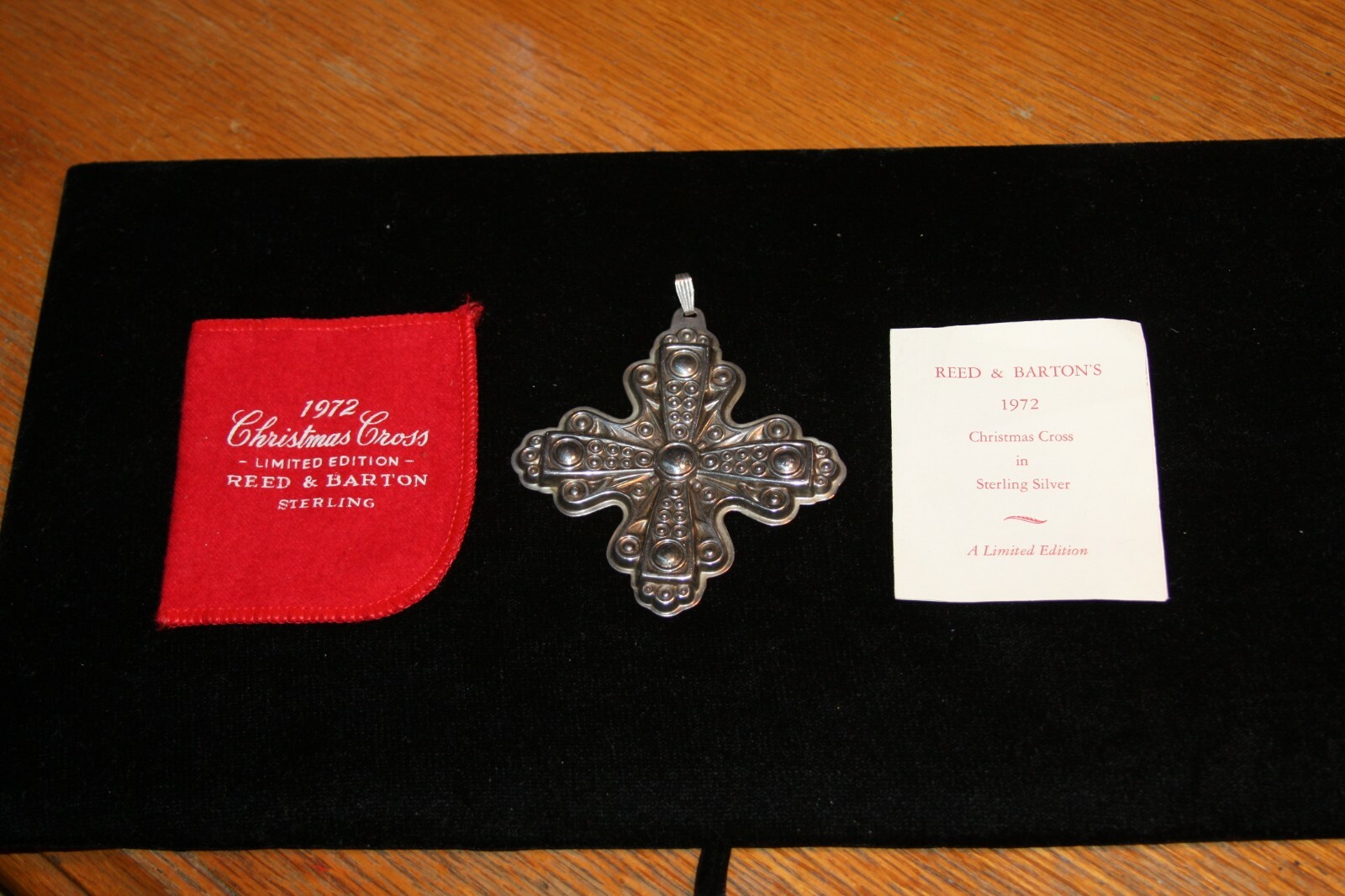 Reed & Barton 1972 Christmas Cross Ornament Sterling Silver - w//papers