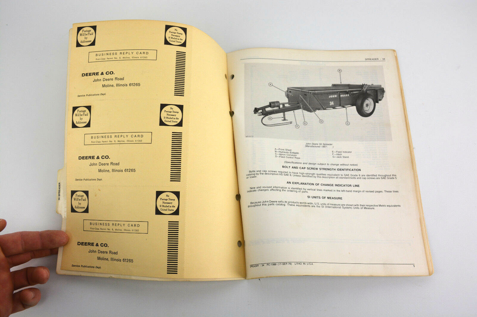 John Deere Model 34 Manure Spreader Parts Catalog Manual PC-1089