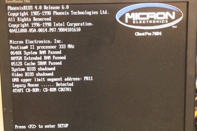 Vintage Micron ClientPro 766xi Tower 333mhz PII 6.4gb 96mb Windows 98 Desktop