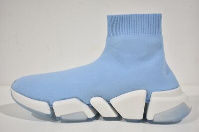 Pre-owned Balenciaga Speed 2.0 Sock Light Blue White High Top Knit Pull Trainer Sneaker 39