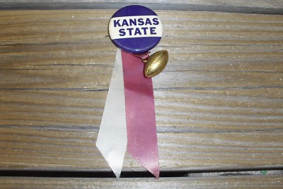 Vintage Kansas State Wildcat Celluloid Football Pin - 1960s - Scarce & Pennant