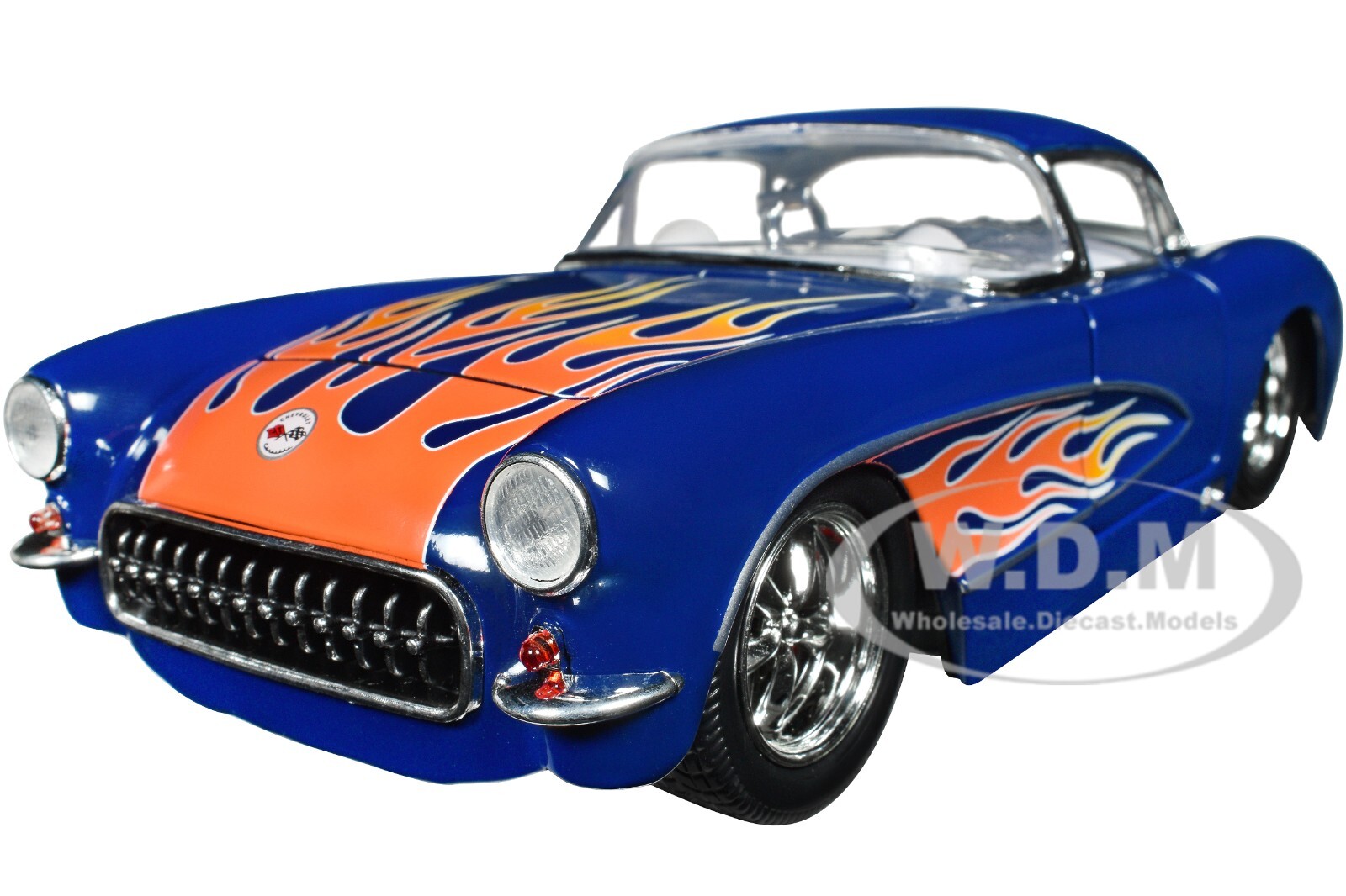 1957 CHEVROLET CORVETTE DARK BLUE W/FLAMES 1/24 DIECAST