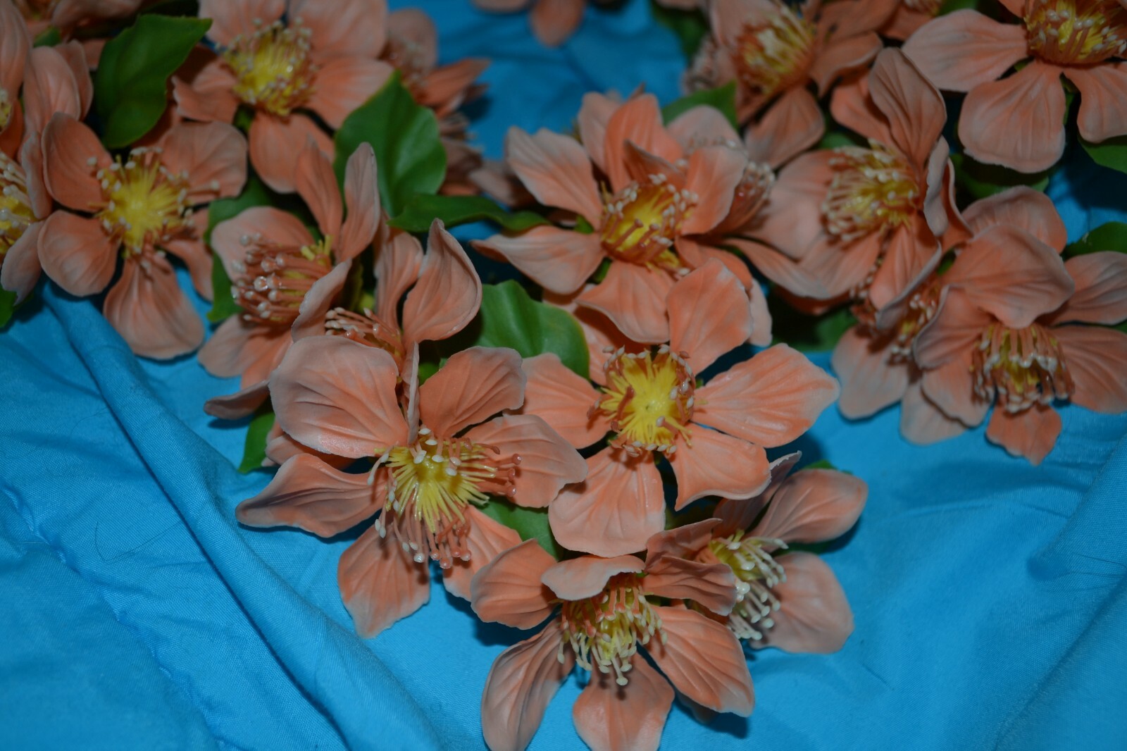 Lot of 4 apricot colored artificial flowers home decor candle holder