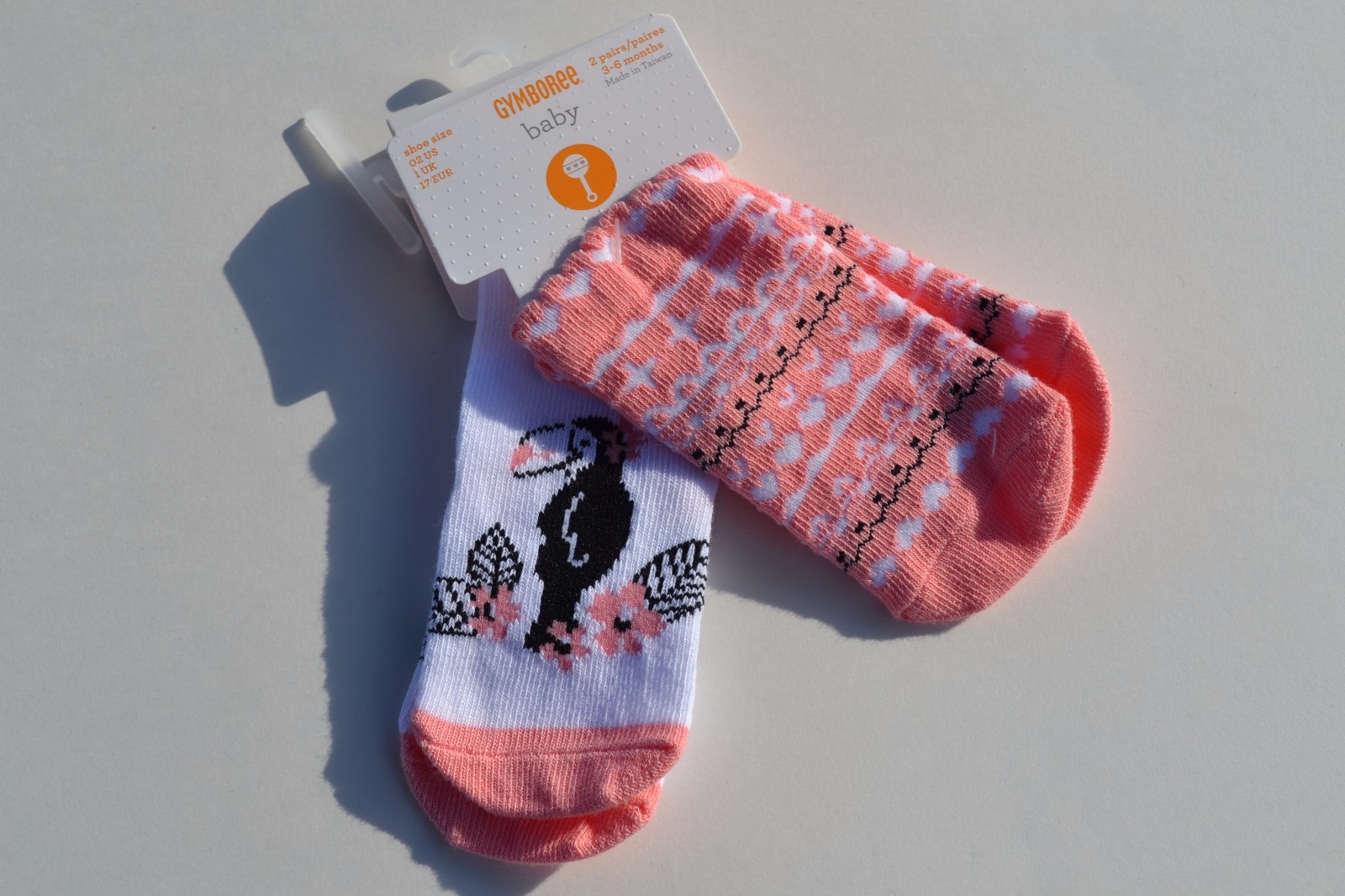 NWT!  GYMBOREE TOUCAN AND HEARTS GIRLS SOCKS - SIZE 3-6 MOS (SHOE SIZE 02)