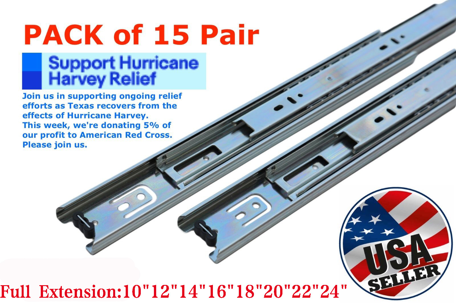 15 30 Pairs Full Extension 100 Lb Ball Bearing Drawer Slides
