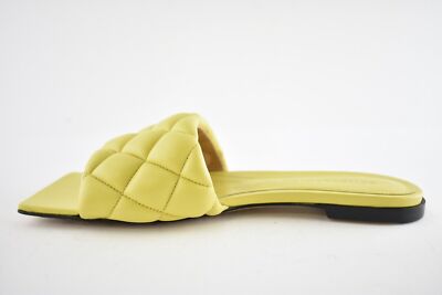 BOTTEGA VENETA BOTTEGA VENETA THE PADDED FLAT SLIDES PEAR YELLOW QUILTED LEATHER SANDAL 36