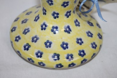 Polish Pottery Artystyczna Boleslawiec Candle Holder Candlestick Yellow Blue 5.5