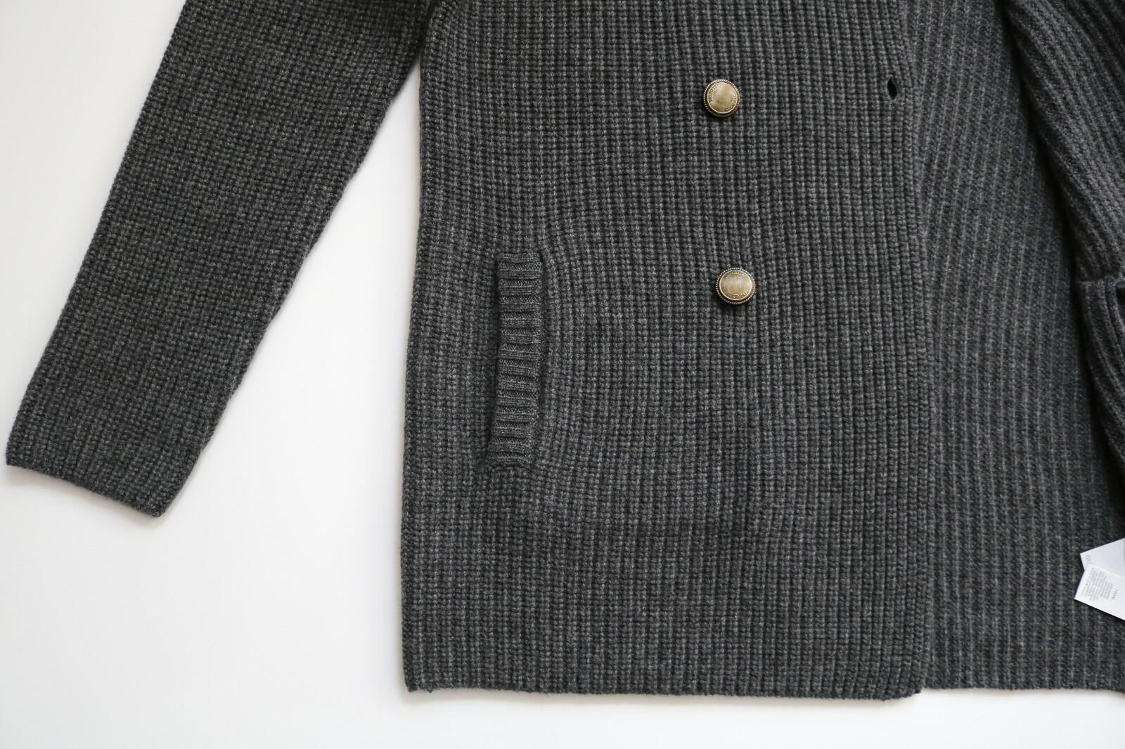 Pre-owned Brunello Cucinelli $3545  Gray English Rib 100% Cashmere Cardigan Sweater 50 Euro