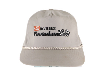 Vtg 80s Devilbiss Finish Line Spray Gun Spell Out Roped Strapback Hat Cap Gray