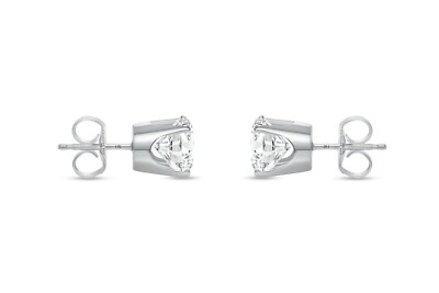 Pre-owned Shine Brite With A Diamond 3 Ct Round Lab Created Grown Diamond Earrings 14k White Gold G/vs Crown Push In White/colorless