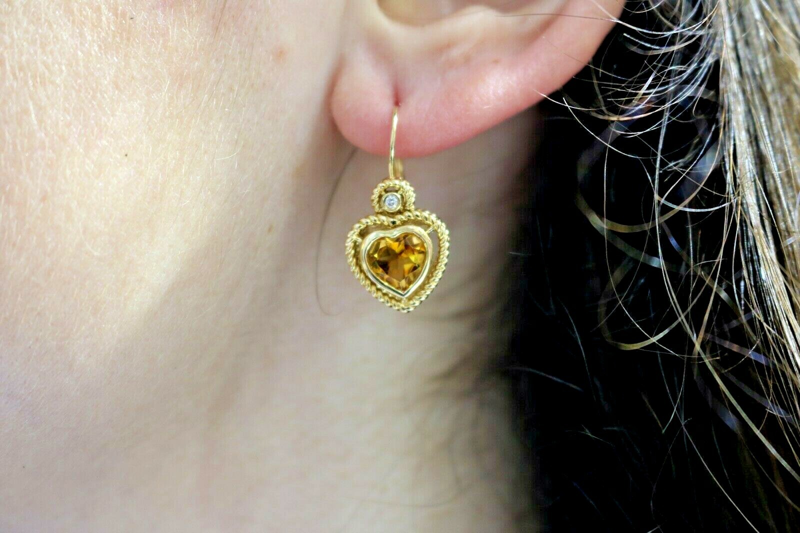 Pre-owned Handmade 14k Yellow Gold Citrine & Diamond Lever Back Ladies Earrings, 4.6gm, S12745