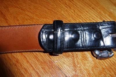 VINTAGE WATHNE BLACK LEATHER BELT  925 SILVER CRAB  BUCKLE SIZE 28