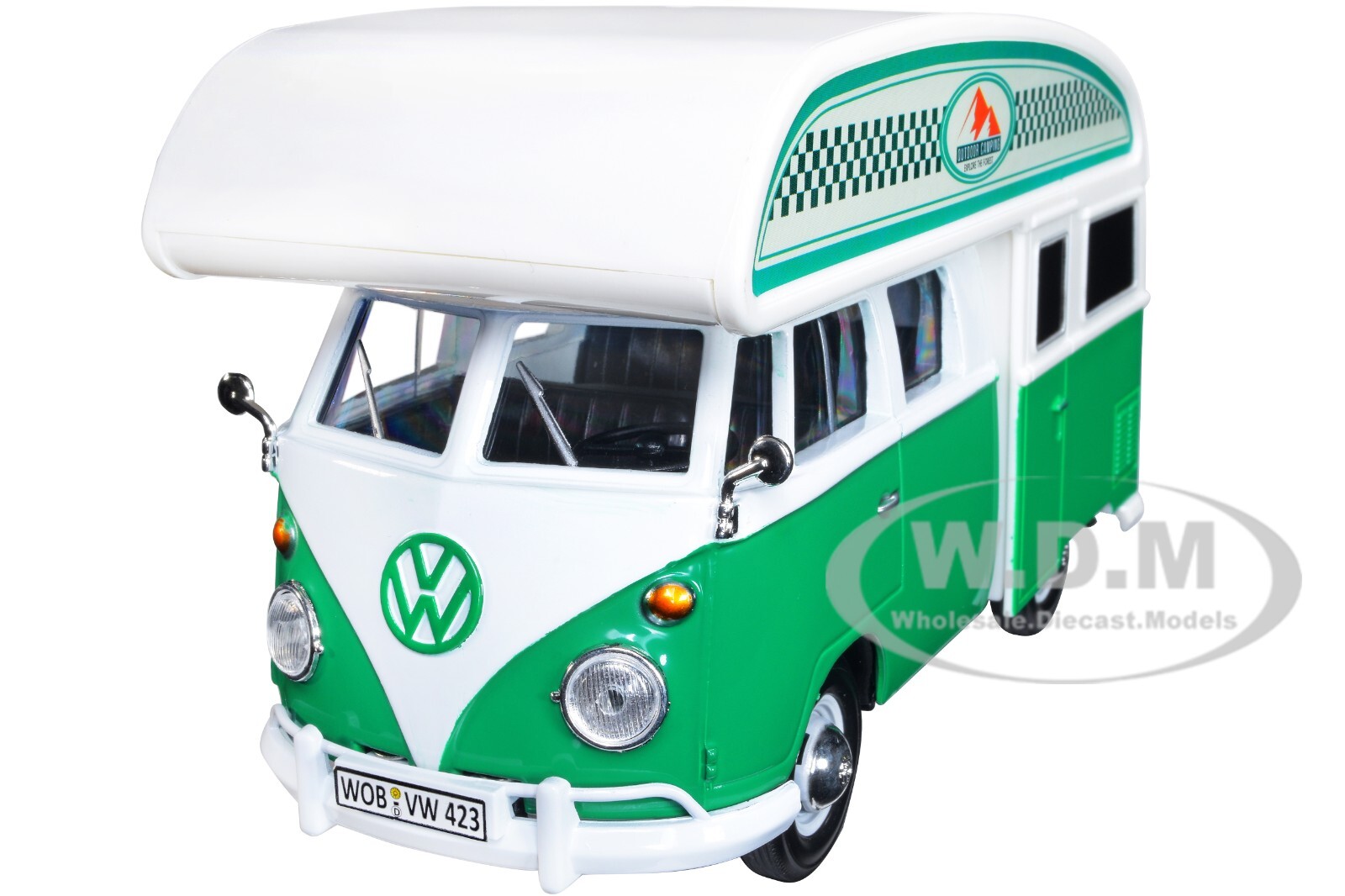 VOLKSWAGEN TYPE 2 (T1) CAMPER VAN GREEN & WHITE 1/24 DIECAST