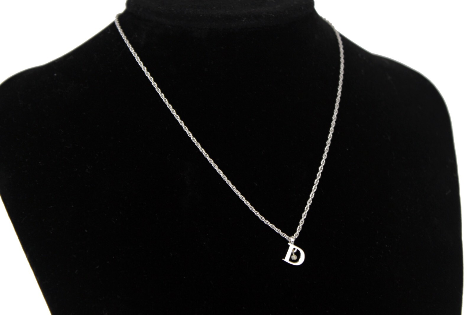 Christian Dior CD Silver Metal Necklace Chain w/ D Ornament