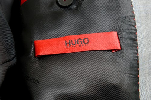 Pre-owned Hugo Boss "astian/hets182" Men's 100% Wool Extra Slim Fit Plaid Two Button Suit In Gray