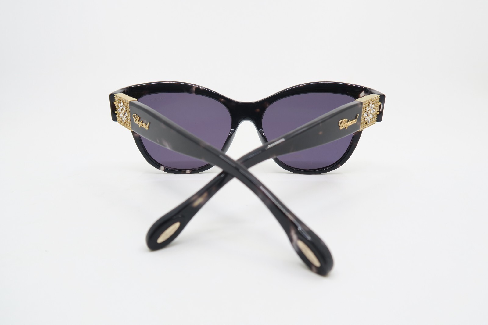 Pre-owned Chopard Sch287s 0721 55 Black On Grey Spotted, Clear Crystals, Sunglasses. In Grey.