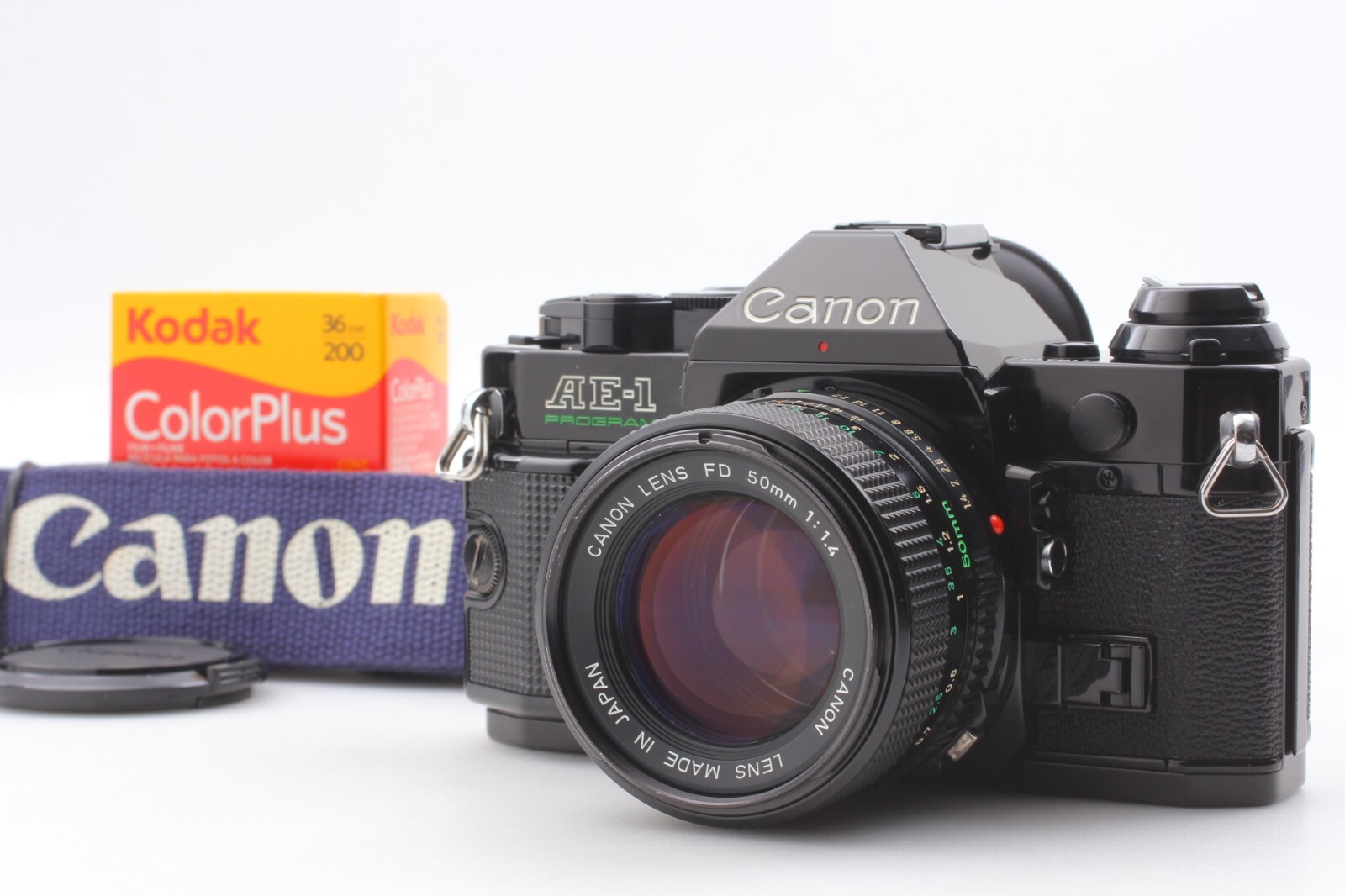 Mint ] Canon AE-1 Program SLR 35mm Black Body NEW FD 50mm F1