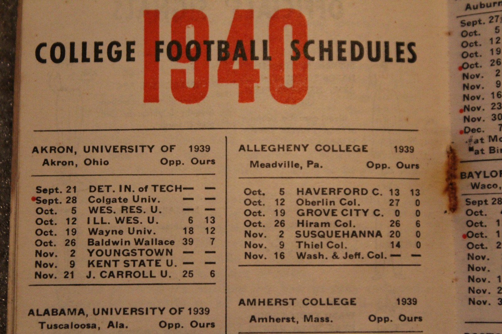 Atlantic Refining Co. Football Book 1940 College Schedules, Forecasts