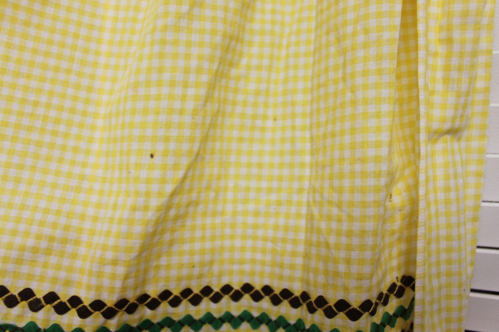 Vintage Gingham Check Half Apron Ric-Rac Style  Yellow Green Brown