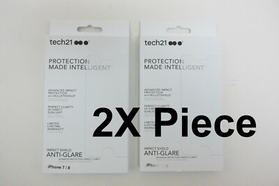 LOT of 2PC Tech21 Impact Shield ANTI-GLARE Screen Protector iPhone 8/ iPhone 7