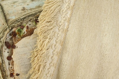 2 antique +valance French raw silk curtains Cream tall ceilings drapes 30's