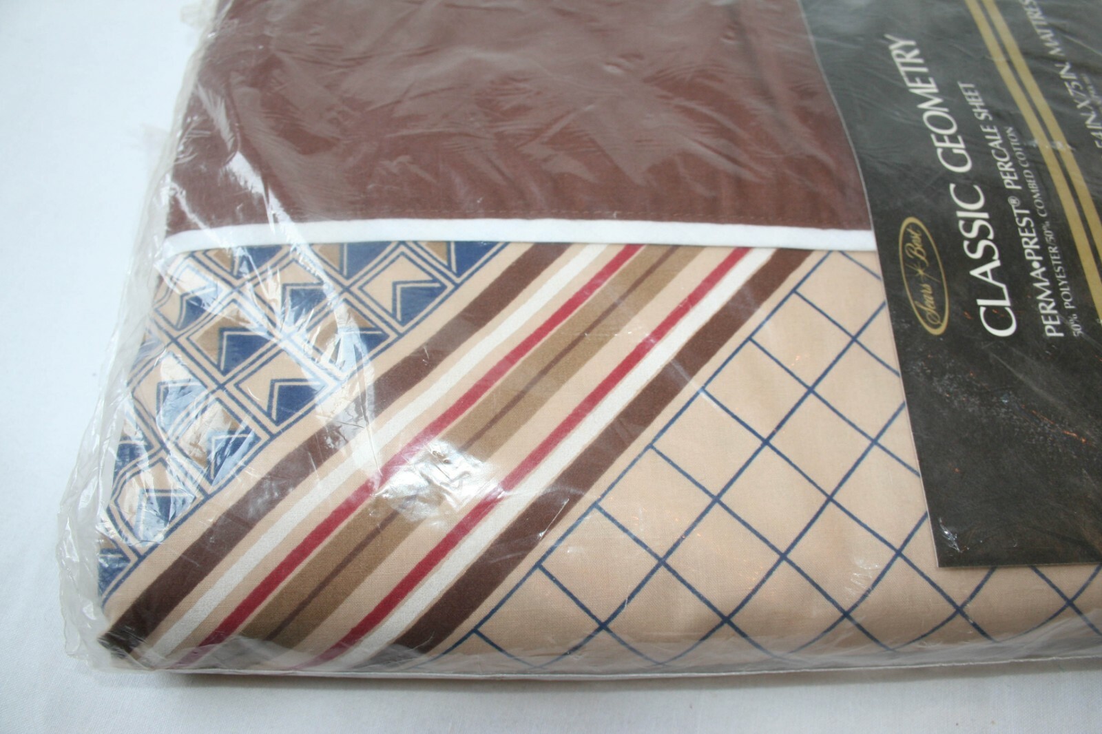 New Vintage Brown Geometry Full Sheet Flat Geometric Stripes Diamond Sears Best